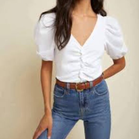 Nation LTD Tops - Nation LTD Giada White Cotton Gathered Top Size Small